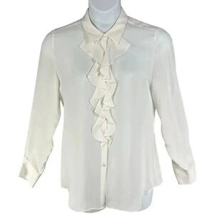 Joie NWT Womens L Porcelain Ruffle Blouse 100% Silk Long Sleeve Career Wear